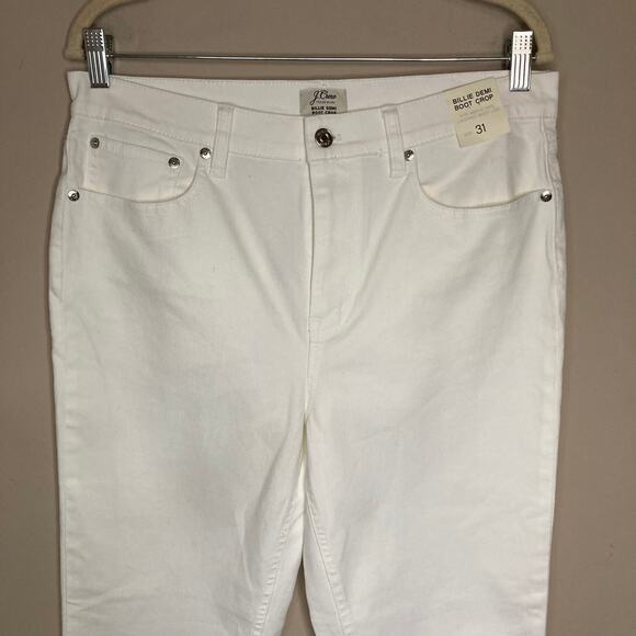 NWT J. Crew Billie Demi Boot Crop Jeans White High Waist Stretch Denim  Size  31 - Picture 7 of 16